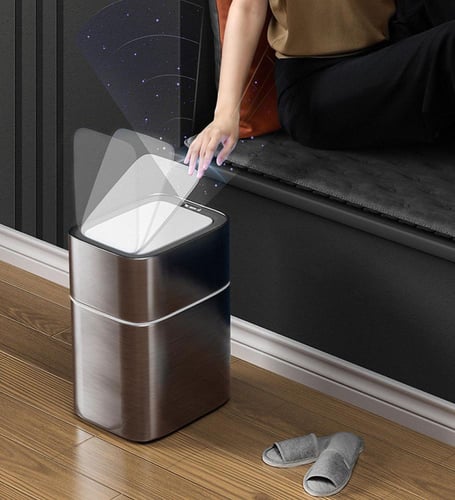 سلة مهملات ذكية بدون لمس ستانليس ستيل نقي سعة 17 ل...