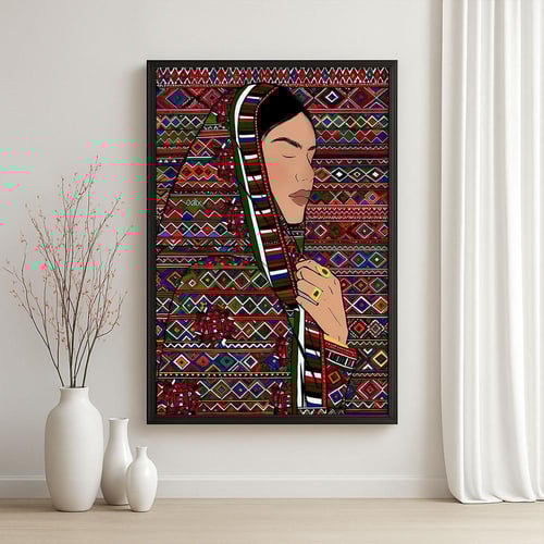 لوحة قماشية بتصميم تراثي لفن السدو مع برواز مجوف