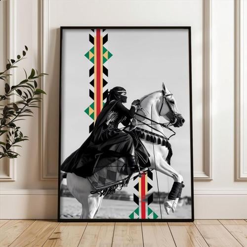 لوحة قماشية بتصميم الفن النجدي مع برواز مجوف