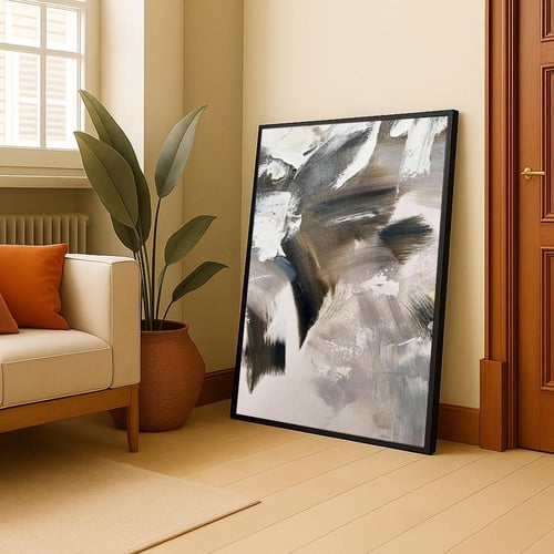 لوحة قماشية بتصميم الفن التجريدي مع برواز مجوف