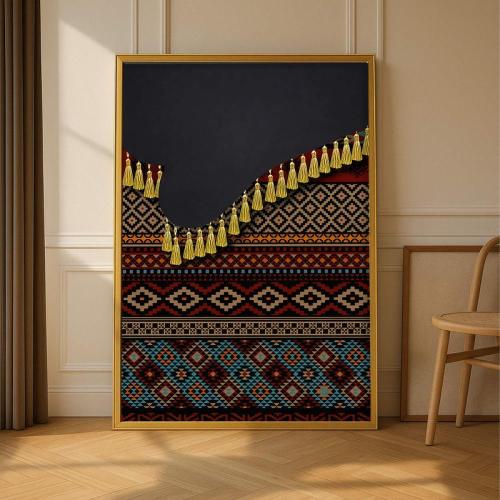 لوحة قماشية بتصميم الفن التراثي مع برواز مجوف