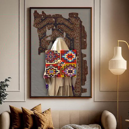 لوحة قماشية بتصميم الفن النجدي مع برواز مجوف