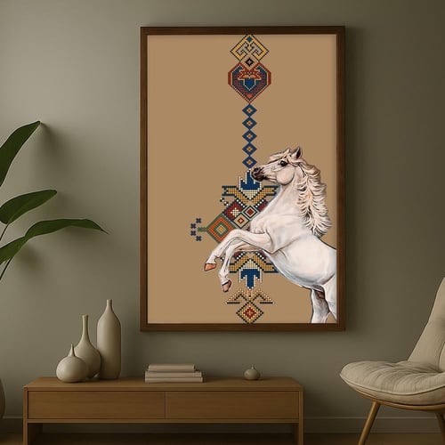 لوحة قماشية بتصميم تراثي لفن السدو مع برواز مجوف