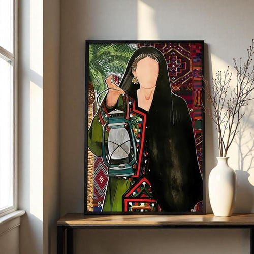 لوحة قماشية بتصميم الفن التراثي مع برواز مجوف