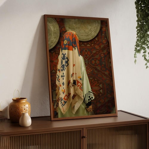 لوحة قماشية بتصميم الفن النجدي مع برواز مجوف