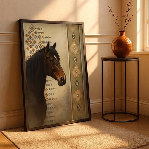 لوحة قماشية بتصميم الفن السدو مع برواز مجوف