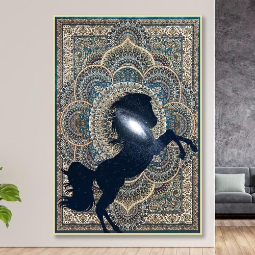 لوحة قماشية بتصميم حصان عربي - مع برواز مجوف