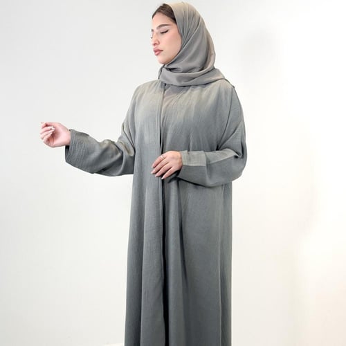 عبايه سادة كتان قطن لون تيفاني