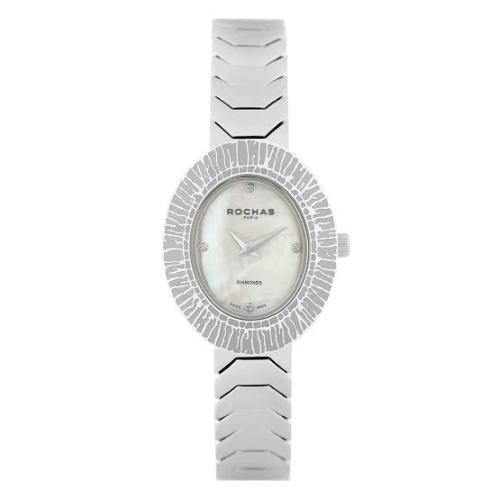 ساعة روشاس للسيدات مرصعة باﻷلماس بمينا أبيض ولون ف...