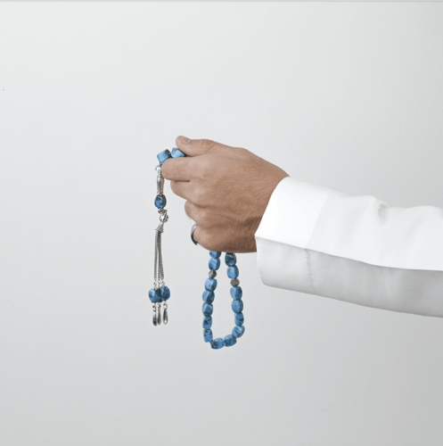 سبحة رجالية تورمالين مصنوعة من البورسلان وفضة مع خ...