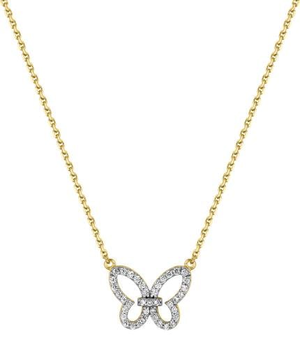 Gold-plated necklace with white cubic zirconia - D...