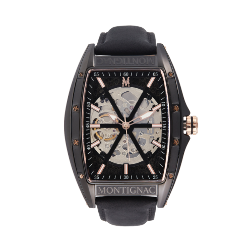 ساعة رجالية سوداء وتفاصيل ذهبية Montignac - MOW506