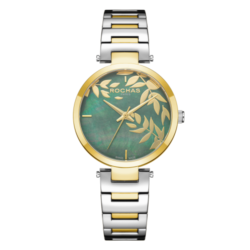 ساعة روشاس النسائية بلون فضي وذهبي من الفولاذ المق...