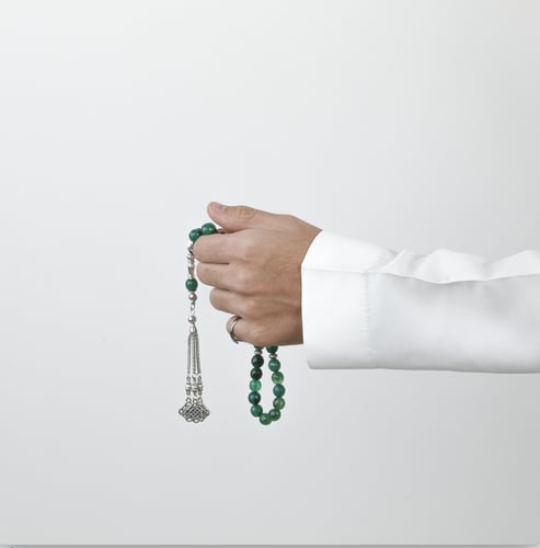 سبحة تورمالين مصنوعة من البورسلان وفضة مع خيط مقاو...