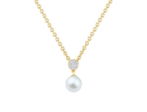 Gold-plated necklace with pearl and white cubic zi...