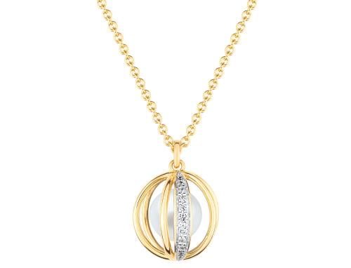 Gold-plated necklace with pearl and white cubic zi...