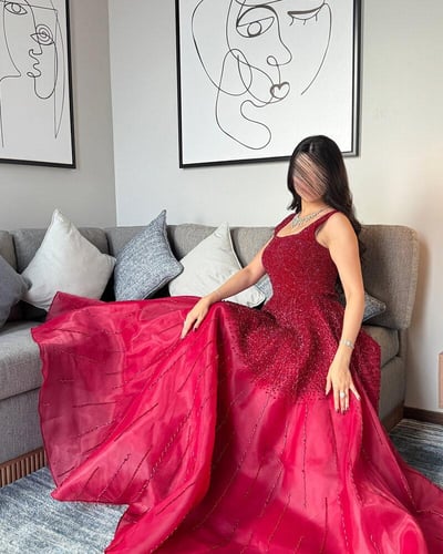 فستان ملكة تطريز يدوي عودي - تصميم ملكي راقي - إطل...