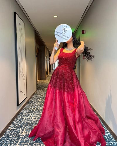 فستان ملكة تطريز يدوي عودي - تصميم ملكي راقي - إطل...