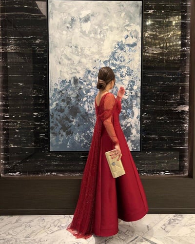 فستان احمر مميز ميكادو - فستان احمر فخم