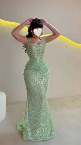 فستان فخم بلون اخضر تفاحي