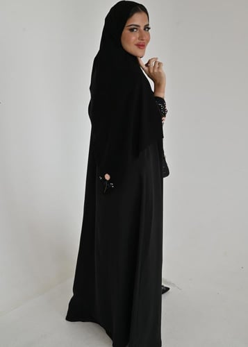 ‎ قماش حرير مغسول اسود بارد صيفي مزينة بتطريز يدوي...