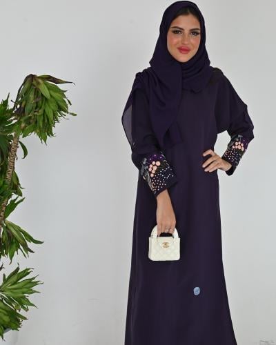 ‎عباية قماش حرير مغسول موفي بارد صيفي مزينة بتطريز...