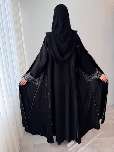 عباية عملية مزينة بقماش لينن قطن مشجر فاخر