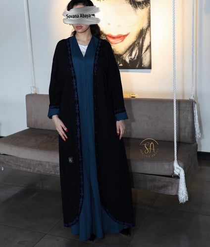 ‎عبايه قماش لينن بحريني بموديل طبقتين فستان وعبايه...