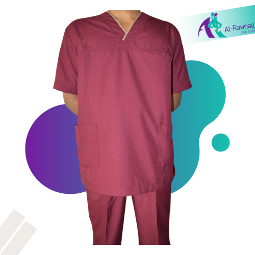 سكراب رجالي كامل فوق+تحت عنابي Y مع شريط ابيض + 2ج...