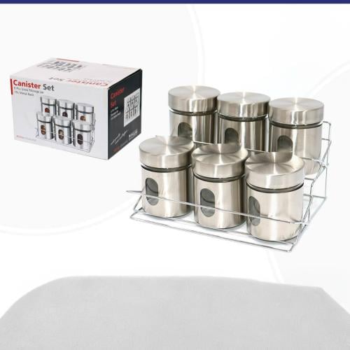 طقم علب بهارات زجاج 6 حبات وستاند