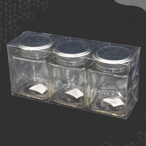 طقم علب زجاج بغطاء ستيل 3 حبات