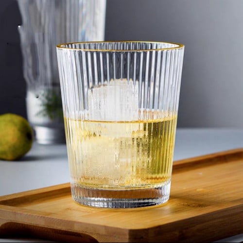 كوب زجاج باطراف ذهبية 300مل