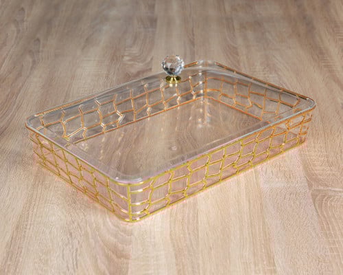 صينية ذهبيه اكريلك مستطيله بغطاء