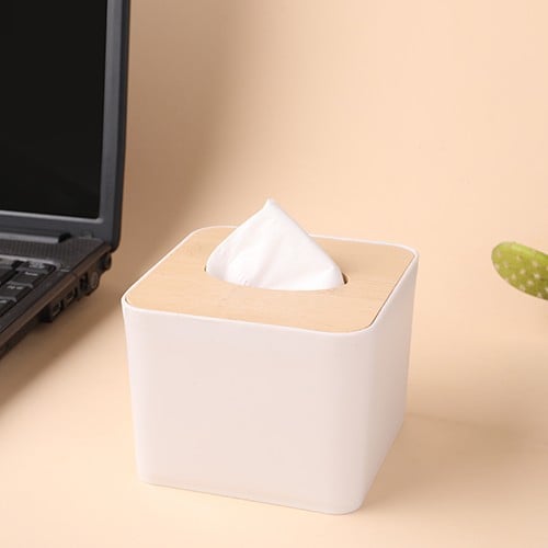 حامل مناديل بغطاء خشبي (مربع)