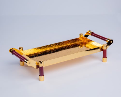 صحن تقديم مستطيل ذهبي بعدة مقاسات