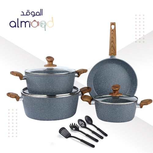 طقم قدور جيرانيت الموقد 11 قطعة