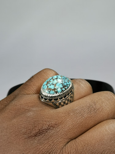 خاتم الفضة بحجر فيروز نيشابوري ايراني بصياغة إيران...