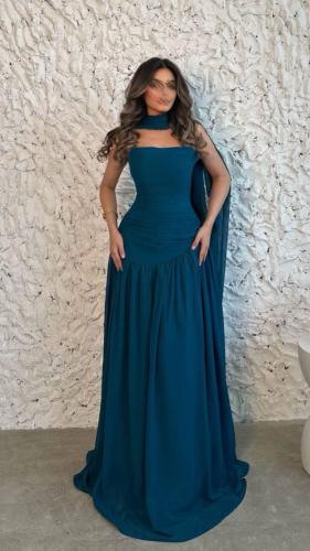 فستان بترولي ناعم انيق للمناسبات