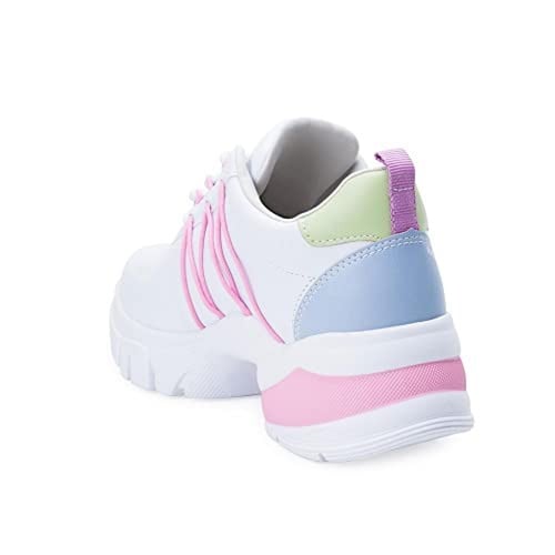 حذاء رياضي ابيض مع بينك وكعب بينك