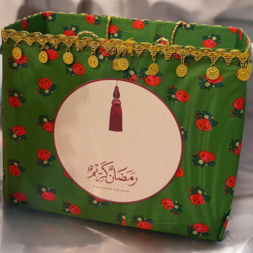 سلة شعبية بقماش شالكي( اخضر)