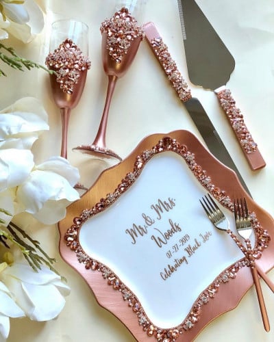 طقم عرسان مكون من 12 قطعة مرصع ب كريستال شوارفسكي