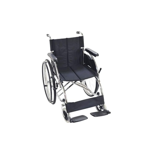 كرسي متحرك كروم قماش بمقعد 46 سم 18 انش بدعامة مزد...