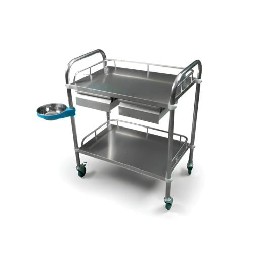 تروللي طبي من الاستيل مزود بدرجين وحوض طبي