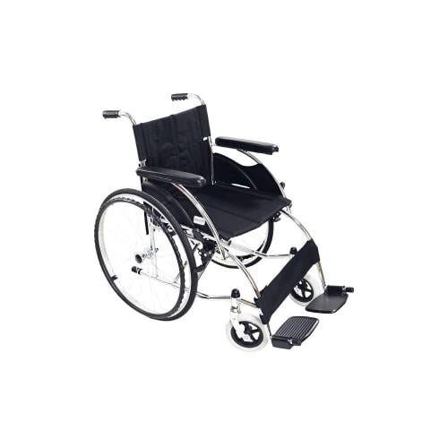 كرسي متحرك كروم قماش بمقعد 46 سم 18 انش بدعامة مزد...