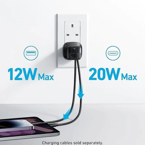 شاحن أنكر 33W بمدخلين مع كابل USB-C، تصميم مدمج وق...