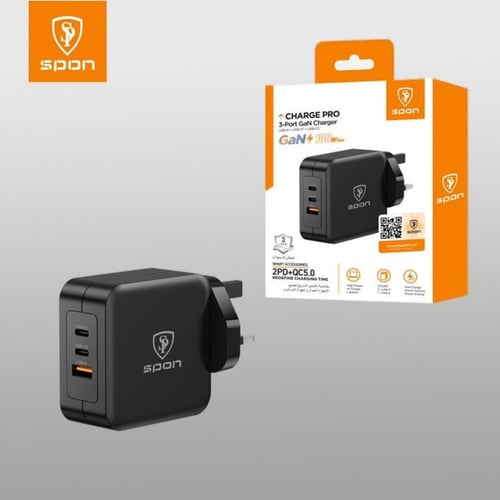 شاحن جداري عالمي 100 واط (2 منفذ تايب سي + USB+ من...