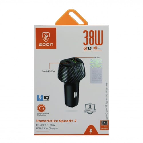 شاحن سيارة سريع بمنفذين PD و USB بقوة 30 وات - سبو...