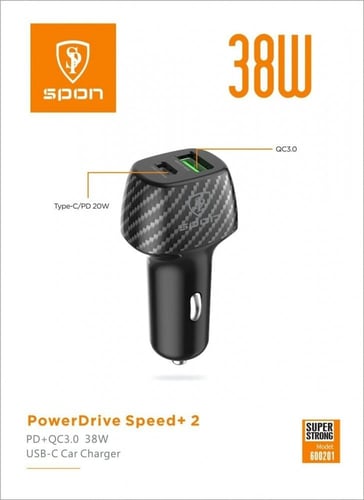 شاحن سيارة سريع بمنفذين PD و USB بقوة 30 وات - سبو...