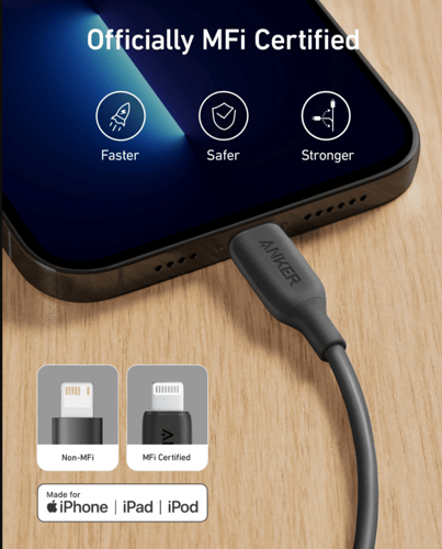 كابل أيفون أنكر معتمد من أبل بطول متر واحد متانة م...