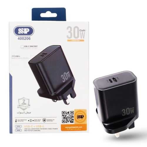 شاحن جداري سريع بقوة 30 واط لأجهزة ايفون و تايب سي